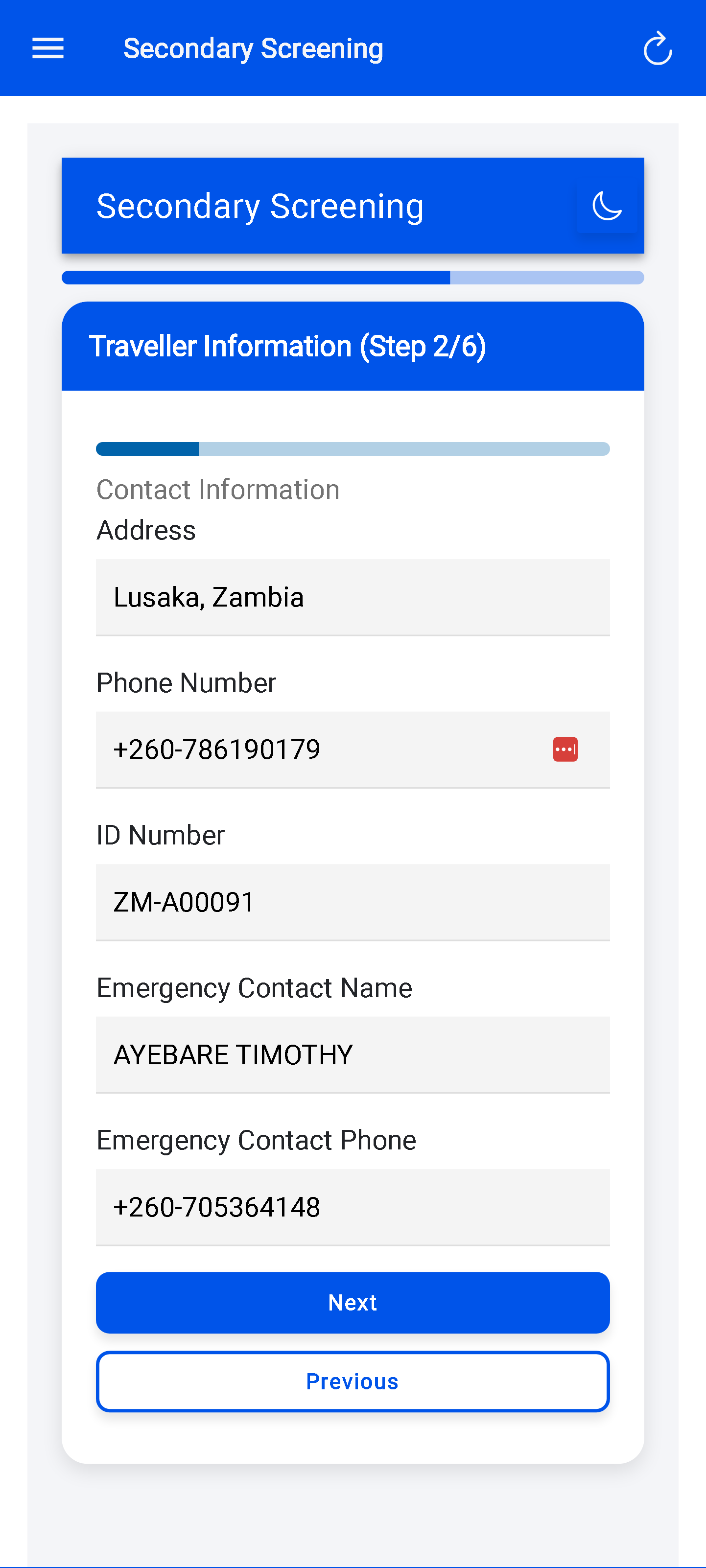 Traveller information — Captured identity details